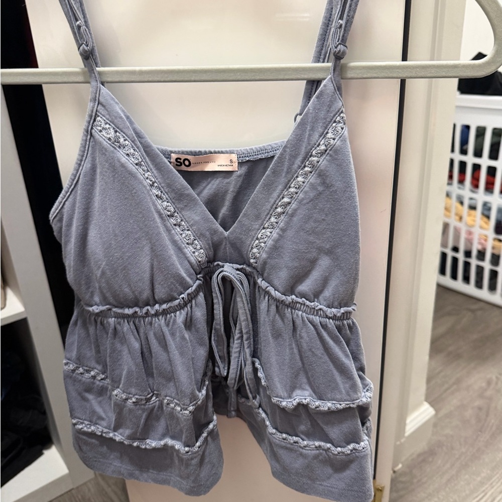 SO Padded Embroidered Ruffled Tank Top